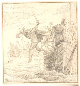 Olaf Tryggvesen saute par-dessus bord pendant la bataille de Svolder - Lorenz Frølich