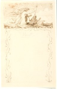 Vignette avec sirène jouant de la harpe ; en dessous encadrement ornemental