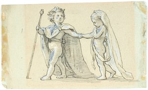 Vignette avec des enfants jouant, comme roi et reine - Lorenz Frølich