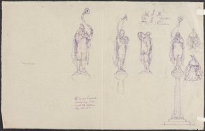 Quatre joueurs de lur, un carrefour et des têtes de joueurs de lur - Lorenz Frølich