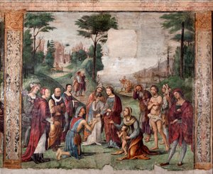 Vie de Sainte Cécile : la Sainte donne ses biens aux pauvres (fresque)