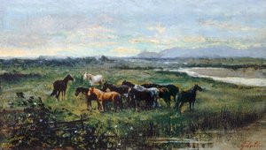 Chevaux sauvages, vers 1870, par Lorenzo Gelati