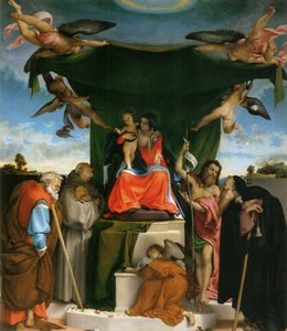 Allemand : Thronende Madonna, Engel und Heilige Madonna trônant avec l