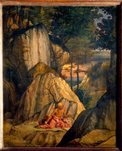 Saint Jérôme méditant dans le désert. Peinture de Lorenzo Lotto (1480 - 1556) Ec. Ital.
