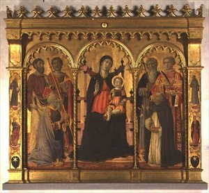 Madone et Enfant en trône avec des saints (triptyque)