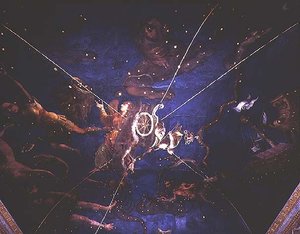 La déesse Diane dans son char entourée de représentations des signes du zodiaque de la Sala dello Zodiaco
