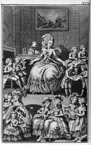 Illustration de Louis Binet (1744-1800) pour le livre de Nicolas Edme Restif de La Bretonne « Les Parisiennes », ou XL Caractères généraux pris dans les mœurs modernes, propres à servir à l