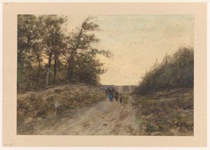 Paysage avec des figures sur un chemin de campagne - Louis Apol