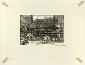 Déchargeurs de plâtre, planche trois de Le Long de la Seine et des Boulevards - Louis Auguste Lepère