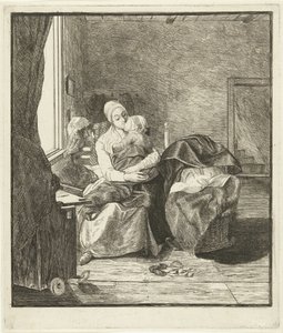 Mère avec enfant endormi à la fenêtre