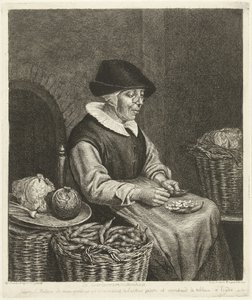 Vieille femme écosse des haricots - Louis Bernard Coclers