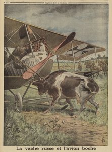Vache empêchant un avion allemand de décoller, Loutsk, Russie, Première Guerre mondiale - Louis Charles (after) Bombled
