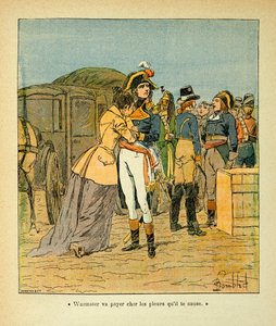 Illustration de Louis Bombled (1862-1927) du livre « Le Mémorial de Sainte-Hélène » par le comte Emmanuel de Las Cases (1766-1842) : Bonaparte réconforte Joséphine après l