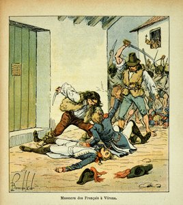 Illustration de Louis Bombled (1862-1927) du livre « Le Mémorial de Sainte-Hélène » par le comte Emmanuel de Las Cases (1766-1842) : Massacre de soldats français à Vérone