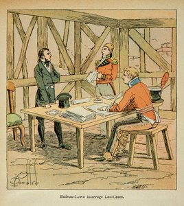 Illustration de Louis Bombled (1862-1927) du comte Emmanuel de Las Cases (1766-1842) : Le gouverneur Hudson Lowe (1769-1844) interroge Las Cases - Louis Charles Bombled
