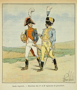 Illustration de Louis Bombled (1862-1927) du livre « Le Mémorial de Sainte-Hélène » du comte Emmanuel de Las Cases (1766-1842) : Garde impériale : Musiciens des 1er et 2e régiments de grenadiers - Louis Charles Bombled