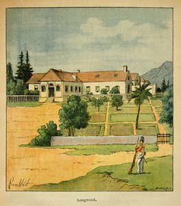 Illustration de Louis Bombled (1862-1927) du livre « Le Mémorial de Sainte-Hélène » par le comte Emmanuel de Las Cases (1766-1842) : Vue de Longwood à Sainte-Hélène, Collection Privée