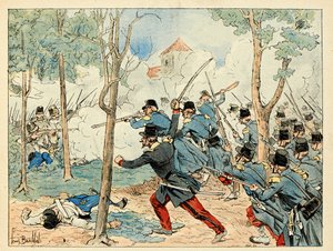 Illustration tirée du livre Les héros du siècle, récits anecdotiques par Dick de Lonlay et illustrée par Louis Bombled (1862-1927)