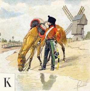 Lettre K : Kolbach, chapeau des cavaliers français des premiers et deuxièmes empires, "Je serai soldat" - Alphabet militaire