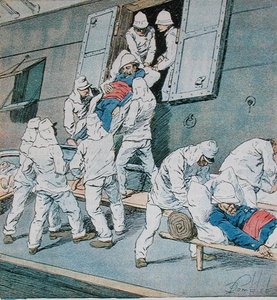 Soldats tombés malades pendant la campagne de Madagascar débarquant à Alger du navire Shamrock, vers 1897 - Louis Charles Bombled