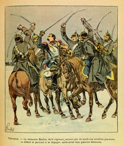 Pendant la bataille de Villersexel, le cuirassier Marlier du 5e régiment entouré par les Prussiens, réussit à s