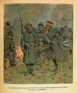Un capitaine prussien chargé de la conduite des otages de Nuits-Saint-Georges rappelle un de ses soldats en fuite - Louis Charles Bombled