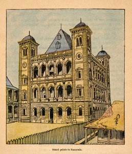 La Guerre à Madagascar - Histoire anecdotique des expéditions françaises de 1885-1895 par Henri Galli dit Gallichet (1854-1922), illustrée par Louis Bombled (1862-1927) : Le Grand Palais de la reine Ranavalona III à Tananarive, Collection privée - Louis Charles Bombled