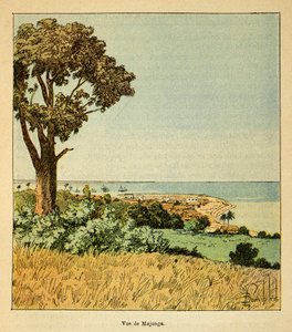 La guerre à Madagascar - Histoire anecdotique des expéditions françaises de 1885-1895 par Henri Galli dit Galllichet, illustrée par Louis Bombled : Vue de la ville de Majunga au XIXe siècle