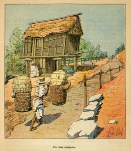 La Guerre à Madagascar - Histoire anecdotique des expéditions françaises de 1885-1895 par Henri Galli dit Gallichet (1854-1922), illustrée par Louis Bombled (1862-1927) : Une case malgache au 19ème siècle, Collection privée - Louis Charles Bombled
