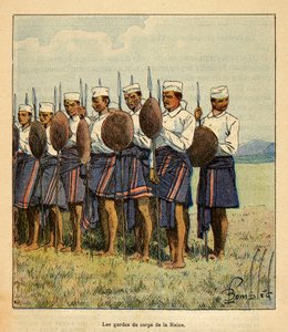 La Guerre à Madagascar - Histoire anecdotique des expéditions françaises de 1885-1895 par Henri Galli dit Gallichet (1854-1922), illustrée par Louis Bombled (1862-1927) : Gardes de la reine Ranavalona, Collection privée