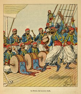 La Guerre à Madagascar : La nouba des turcos à bord du navire en route pour Madagascar - Louis Charles Bombled