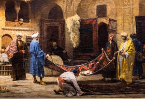 Le bazar du tapis dans le Khan Khalil au Caire