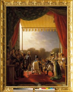 Louis XVIII, entouré des membres de la famille royale, assiste au balcon des Tuileries, au retour de l