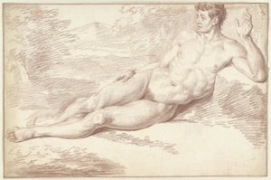 Nu masculin, couché sur le côté, vers la droite