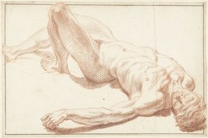 Étude de nu masculin, allongé sur le dos, jambe tendue - Louis Fabritius Dubourg