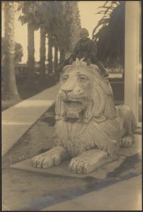 [Enfant sur une statue de lion]
