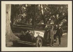 [Figures sur une voiture avec des drapeaux]