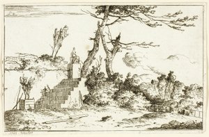 Paysage avec statue classique - Louis Gabriel Moreau