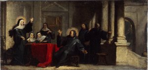 Sainte Scholastique obtenant la pluie et le tonnerre du ciel pour empêcher Saint Benoît de partir. Esquisse pour la peinture dans le réfectoire de l