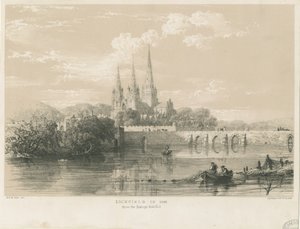 Cathédrale de Lichfield - Vue Sud-Ouest: lithographie teintée, 1548
