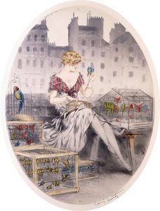 Fille avec des perruches, c.1920s-30s