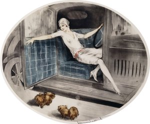 Femme dans une voiture avec deux pékinois