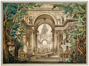Procession dans un temple. Décor de théâtre, 18e ou début 19e siècle