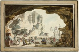 Vue de la Grotta di Palazzo avec banquet - Louis Jean Desprez