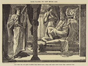 David jouant de la harpe devant Saül - Louis John Rhead