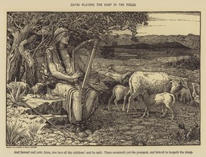 David jouant de la harpe dans les champs - Louis John Rhead