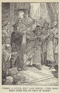 Attendez un peu, Juif, dit Portia, ce contrat ici ne vous donne pas une goutte de sang - Louis John Rhead