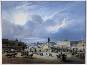 Vue générale du Louvre et de la statue de Henri IV