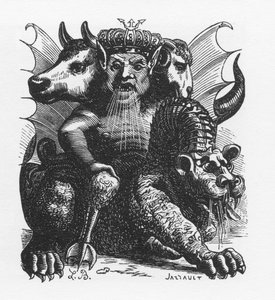 Asmodée démon de la Bible - Asmodée ou Ashmedai roi des démons - dans « Le dictionnaire infernal » de Collin de Plancy - Gravure de L. Breton. Paris