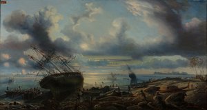 The Stranding of Corvettes in the Mauvais Canal, Strait of Torres (L’échouage des corvettes dans le canal Mauvais, détroit de Torrès) 1843 (oil on canvas) - Louis Lebreton